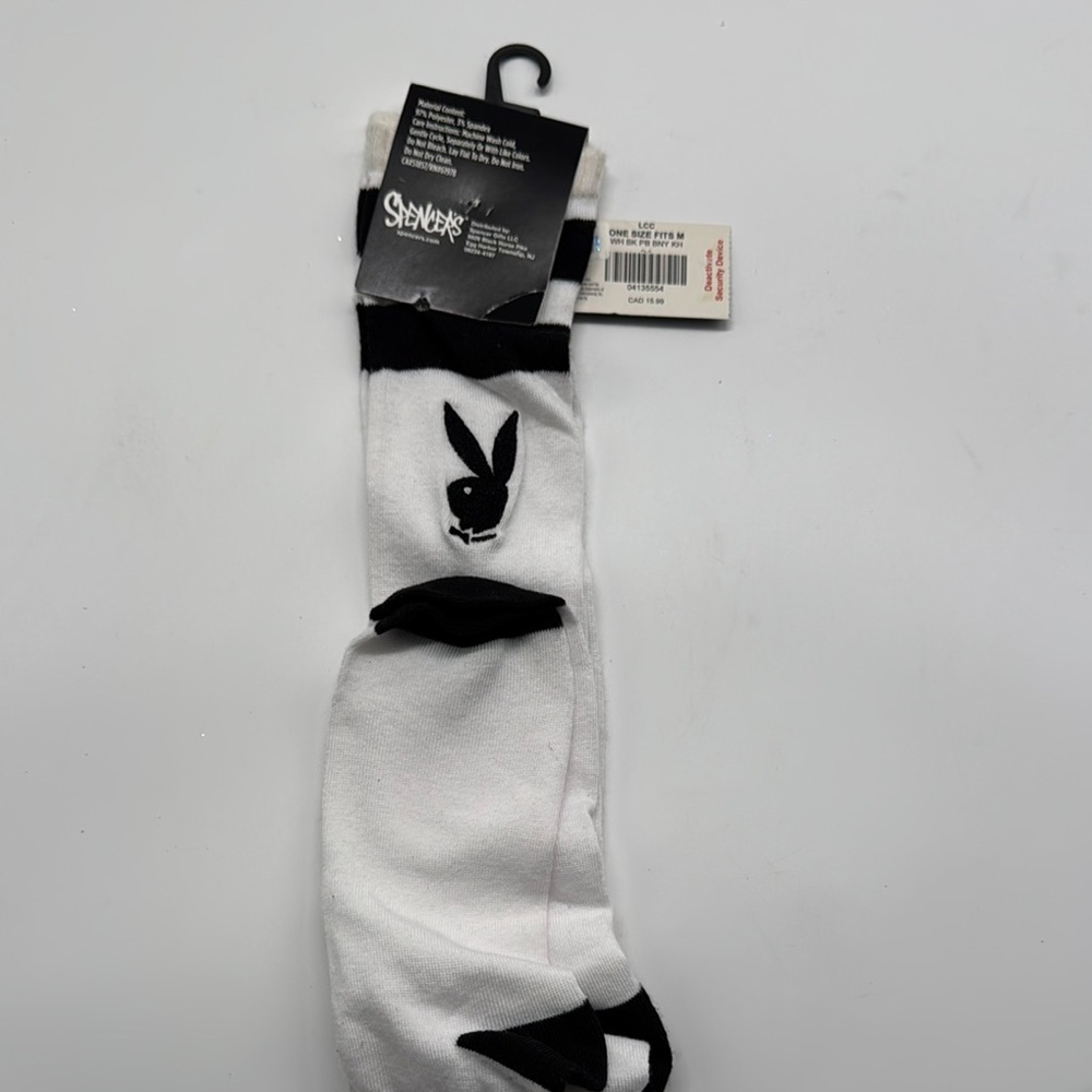 PLAYBOY White and Black Casual Socks with Crew Length and Graphic Design
